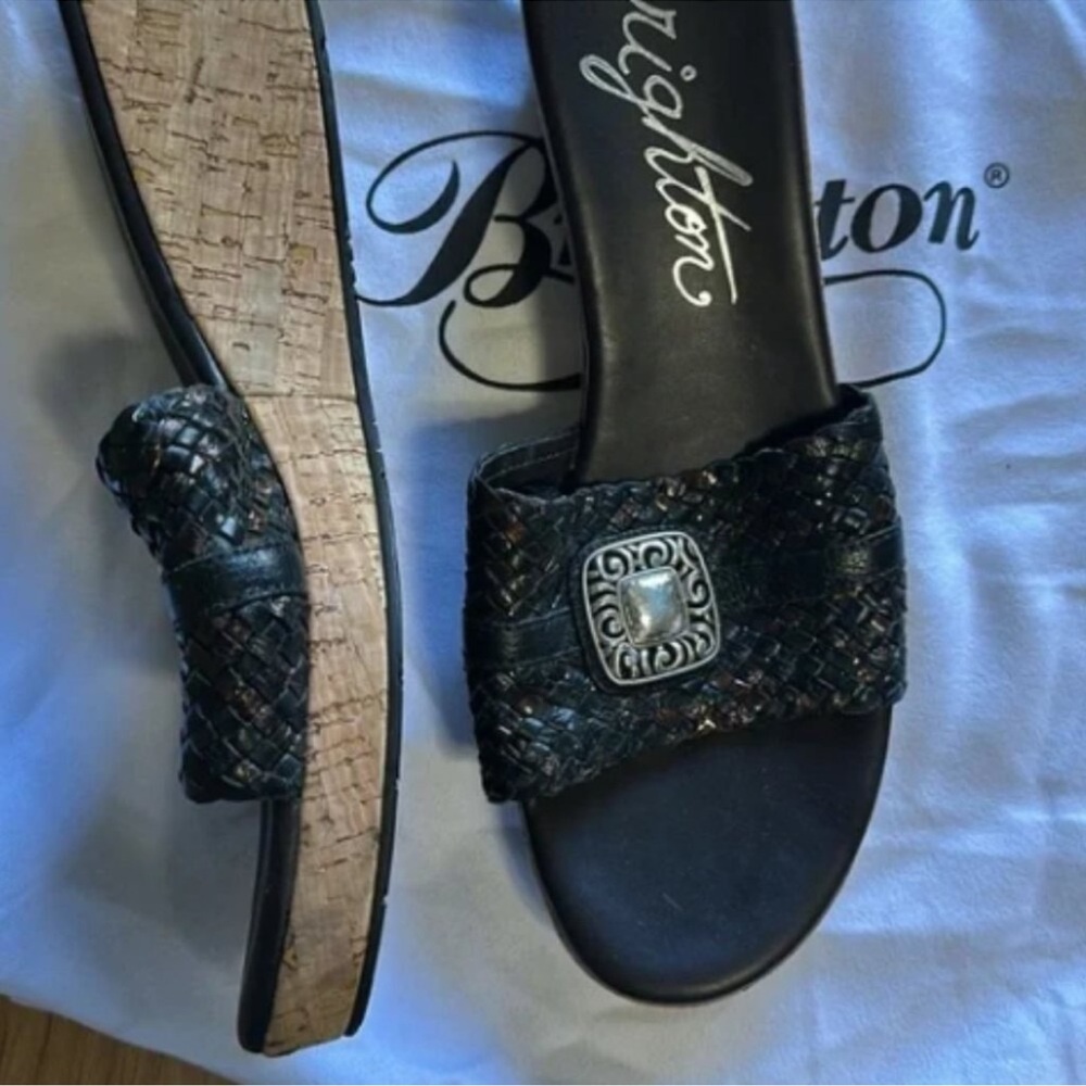 EUC Brighton Hamlet Leather Sandals Black Brown Size 8.5 MSRP $195